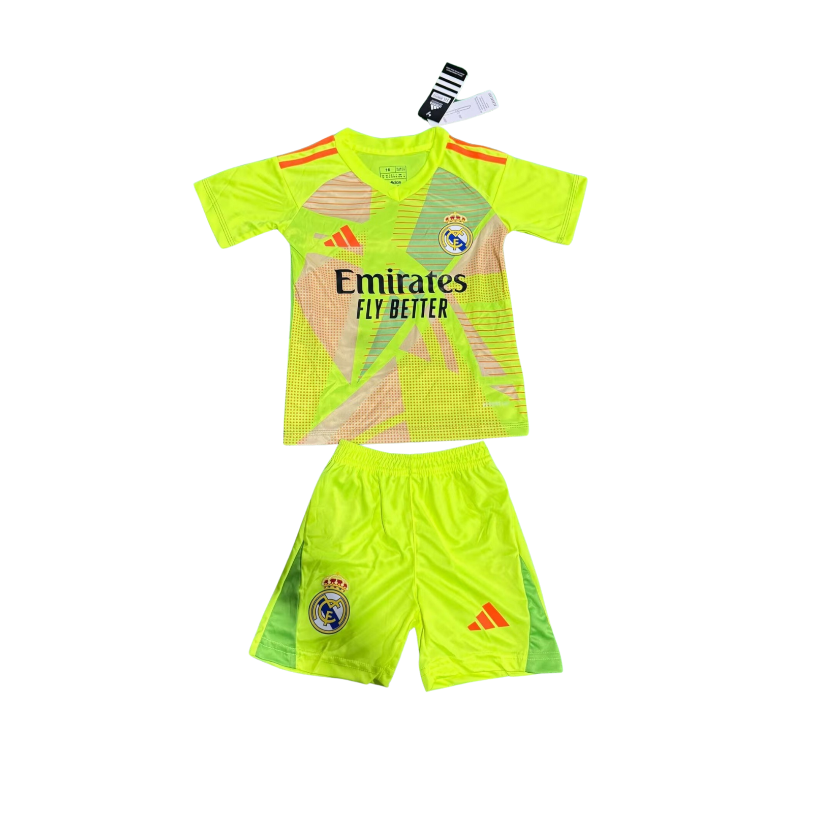 Completino Bambino Real Madrid Portiere Maglia Gialla Fluo 2024/2025